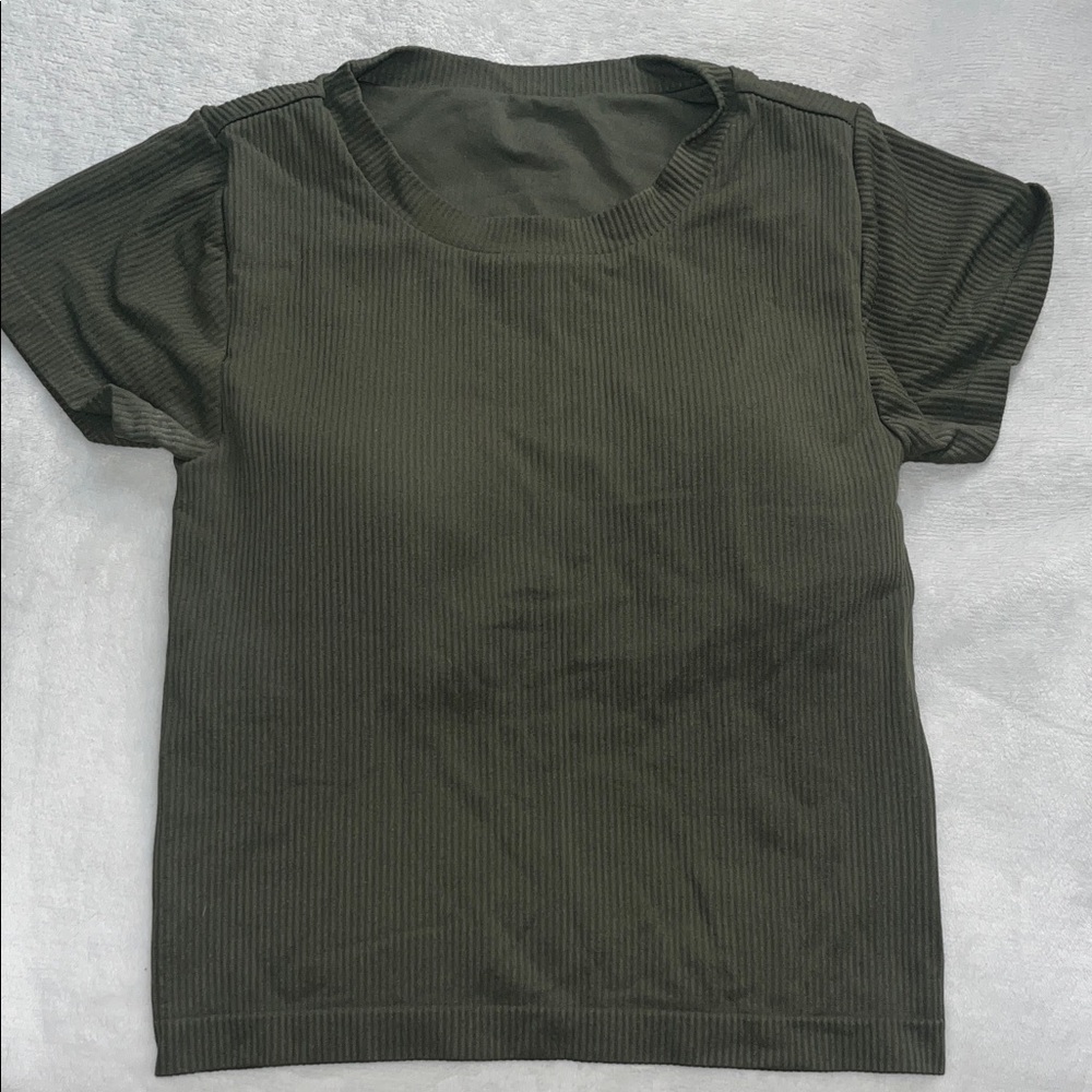 Dark Olive Ribbed Short Sleeve Top